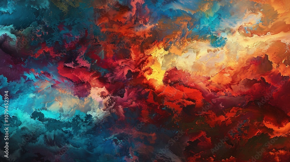 Abstract Painting with Swirling Blue, Red, and Gold Hues Abstract Painting with Swirling Blue, Red, and Gold Hues
