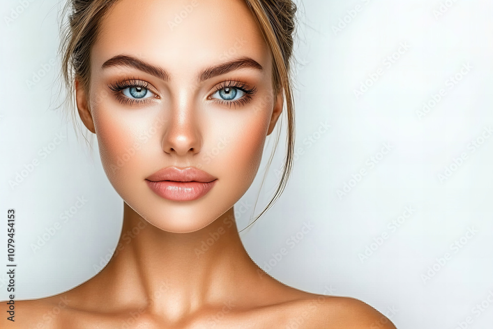 Elegant Young Woman with Flawless, Radiant Skin Highlighting Natural Beauty and Minimalist Skincare Routine for Health and Wellness Appeal