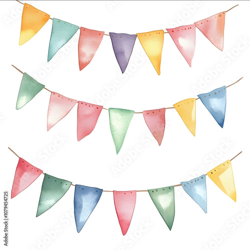 simple garland flag white background a set of illustrations water color vivid