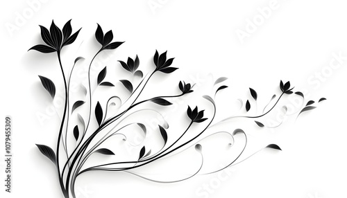 graceful black flower shape for interior decor and wall mural art