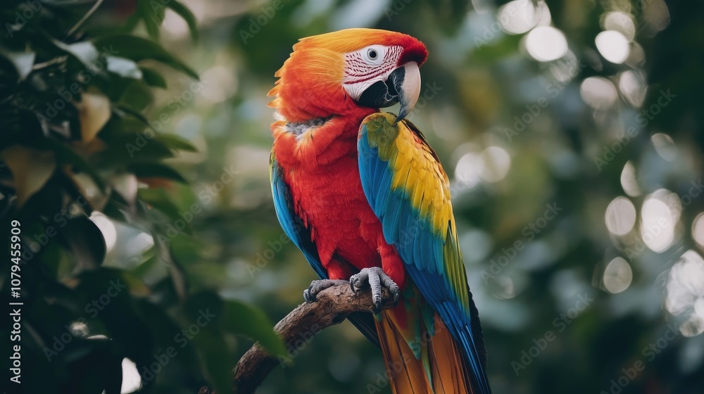 Colorful Scarlet Macaw Perched on Branch Colorful Scarlet Macaw Perched on Branch