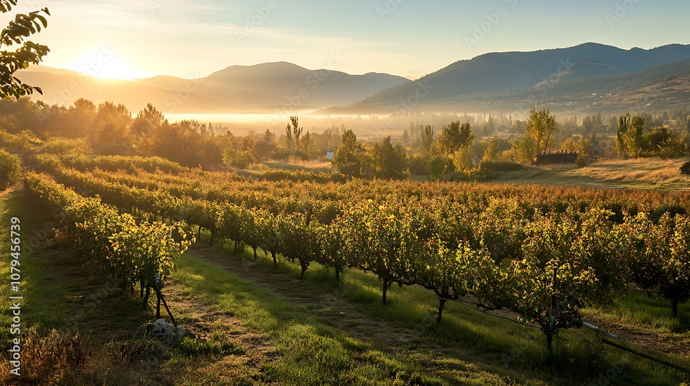 Fototapeta premium Sunrise Over a Vineyard