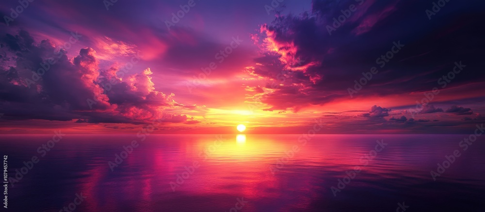 Serene twilight sky with vibrant hues as the sun descends beyond the horizon Serene twilight sky with vibrant hues as the sun descends beyond the horizon