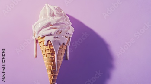 Wallpaper Mural Surreal depiction of an oversized ice cream cone extending far beyond typical proportions and dripping set against a violet background Ample copy space available on the right Torontodigital.ca