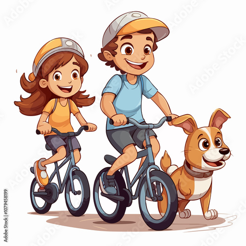 Happy Kids Biking Together in Nature