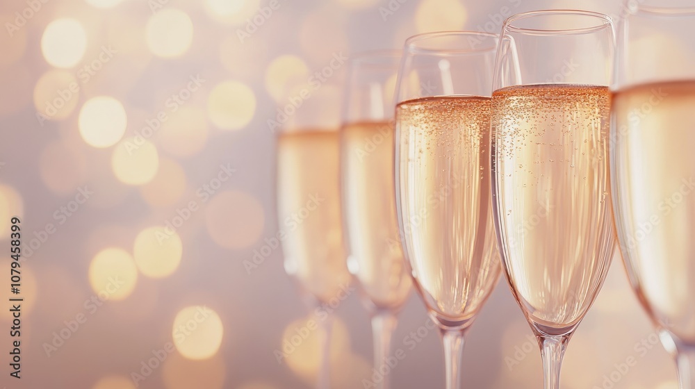 Close up of champagne glasses with a sparkling bokeh background embodying the spirit of festive celebrations and joyous occasions Close up of champagne glasses with a sparkling bokeh background embodying the spirit of festive celebrations and joyous occasions