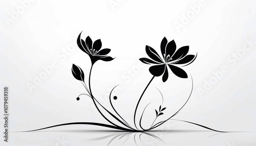 black and white abstract floral pattern for art installations and cafes