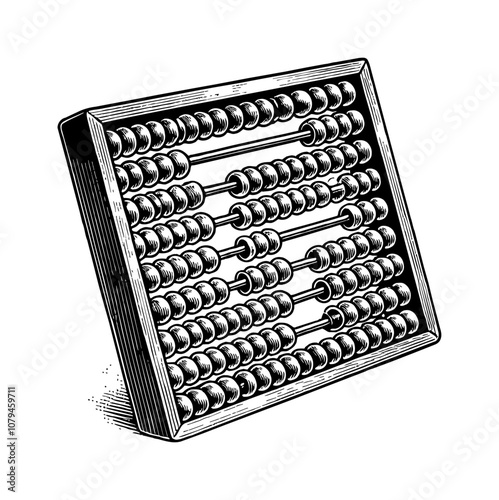 abacus engraving black and white outline