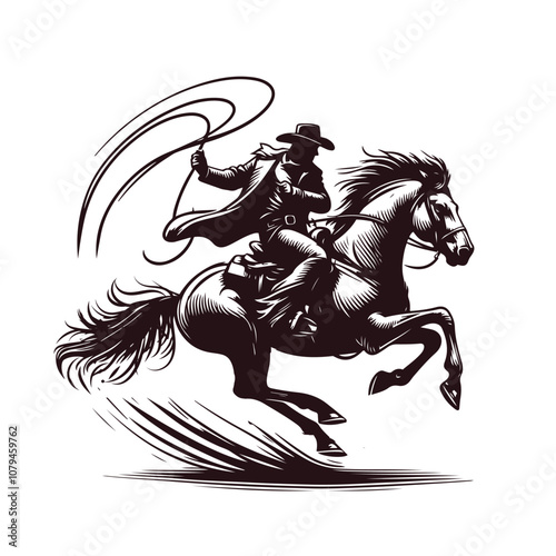 Bucking horse with the cowboy