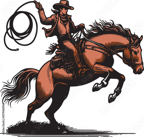 Bucking horse with the cowboy