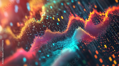 A colorful graph with many lines and curves. The colors are bright and vibrant, giving the impression of a dynamic and energetic scene. The graph appears to be a representation of data or information