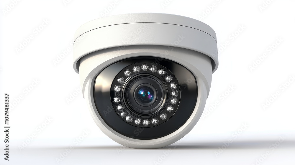 Close-up of a smart CCTV camera, futuristic design, isolated against white, perfect for security product promotions, security camera, smart surveillance Close-up of a smart CCTV camera, futuristic design, isolated against white, perfect for security product promotions, security camera, smart surveillance