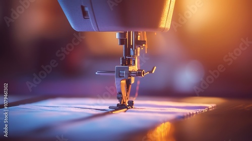 A close-up of a sewing machine needle working on fabric, highlighting craftsmanship and creativity in sewing. photo