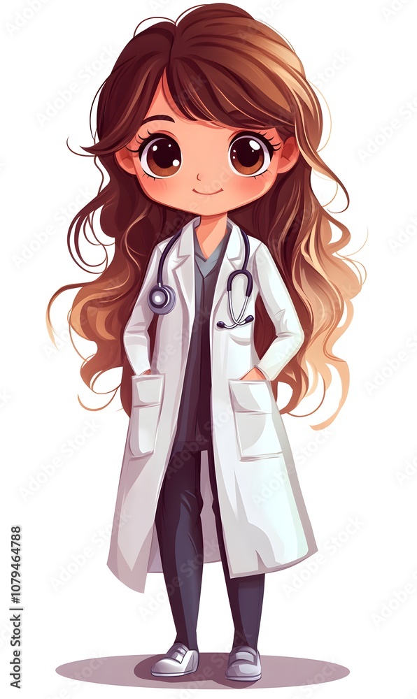 Doctor, nurse illustration in white gown Q version style cute,generation AI Doctor, nurse illustration in white gown Q version style cute,generation AI