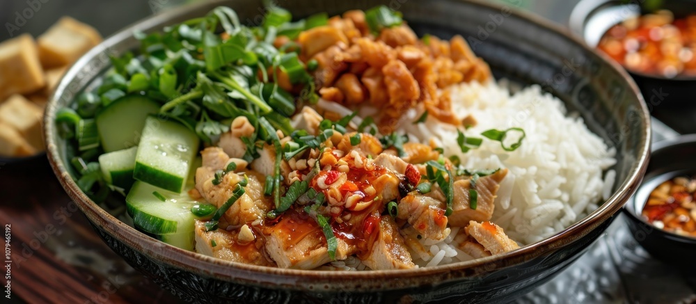 Chicken and Rice Bowl with Crunchy Toppings Chicken and Rice Bowl with Crunchy Toppings