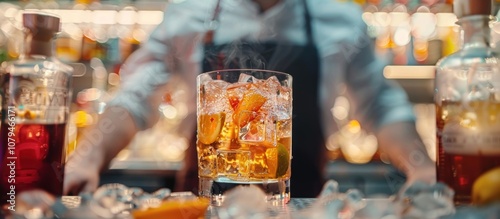 Closeup of a Refreshing Cocktail with Ice and Orange Slices