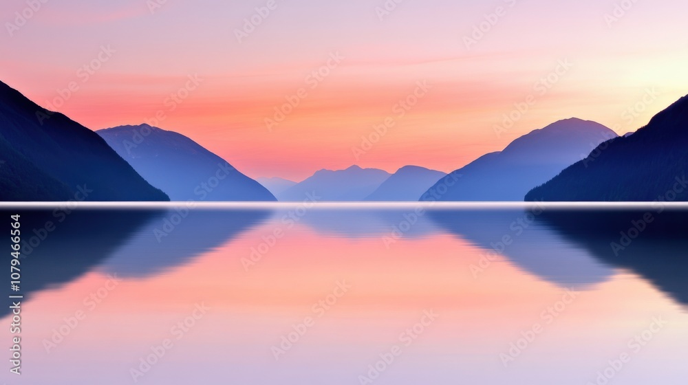 Majestic Mountain Range Reflected in Calm Lake at Vibrant Sunrise Majestic Mountain Range Reflected in Calm Lake at Vibrant Sunrise