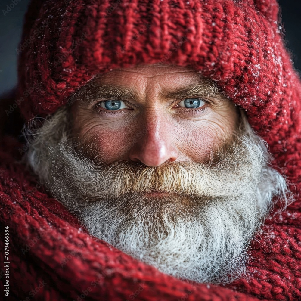 Gray bearded man in red knit hat Gray bearded man in red knit hat