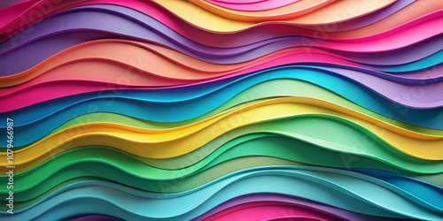 Abstract Wavy Rainbow Stripes - 3D Render, Colorful , Background