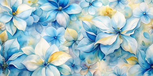 Abstract Watercolor Floral Blue and Yellow, flower , watercolor