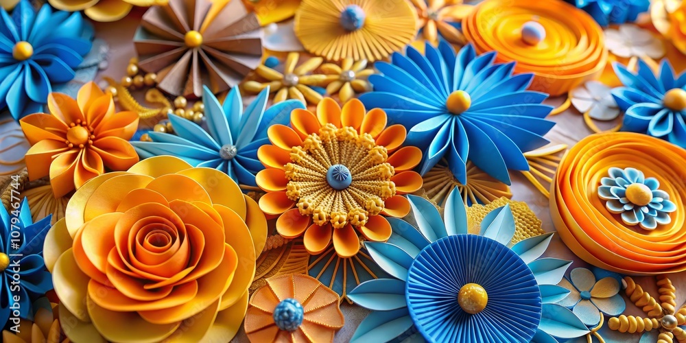 Abstract Floral Papercraft, Blue and Orange, 3D Flower Arrangement, Origami, Paper Art, Decoration ,papercraft Abstract Floral Papercraft, Blue and Orange, 3D Flower Arrangement, Origami, Paper Art, Decoration ,papercraft
