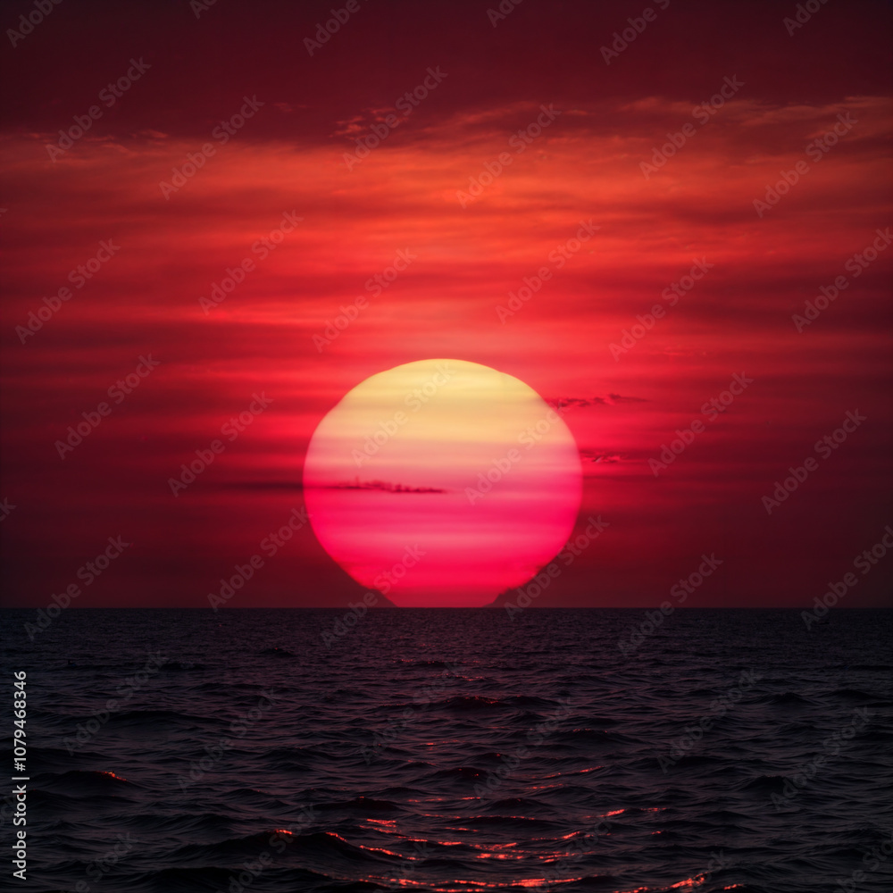 a stunning sunset over the ocean, with the sun partially obscured by the moon. a stunning sunset over the ocean, with the sun partially obscured by the moon.