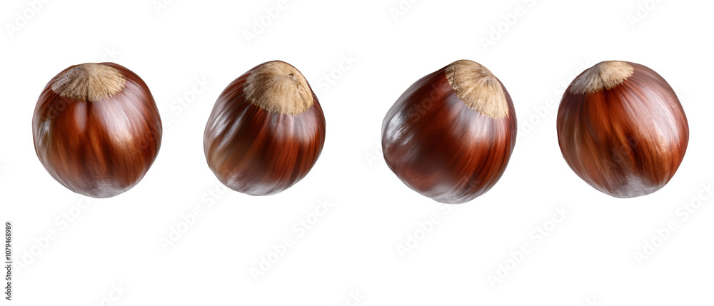 Four Whole Hazelnuts Isolated on Transparent Background Four Whole Hazelnuts Isolated on Transparent Background