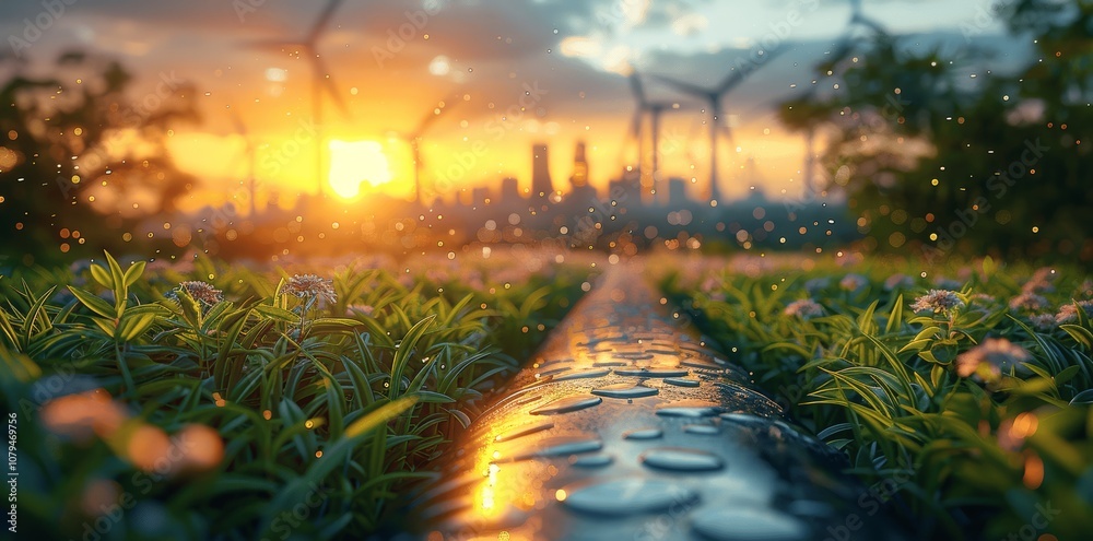 Hydrogen Pipeline with Wind Turbines in Background, Green Hydrogen Production Concept Hydrogen Pipeline with Wind Turbines in Background, Green Hydrogen Production Concept