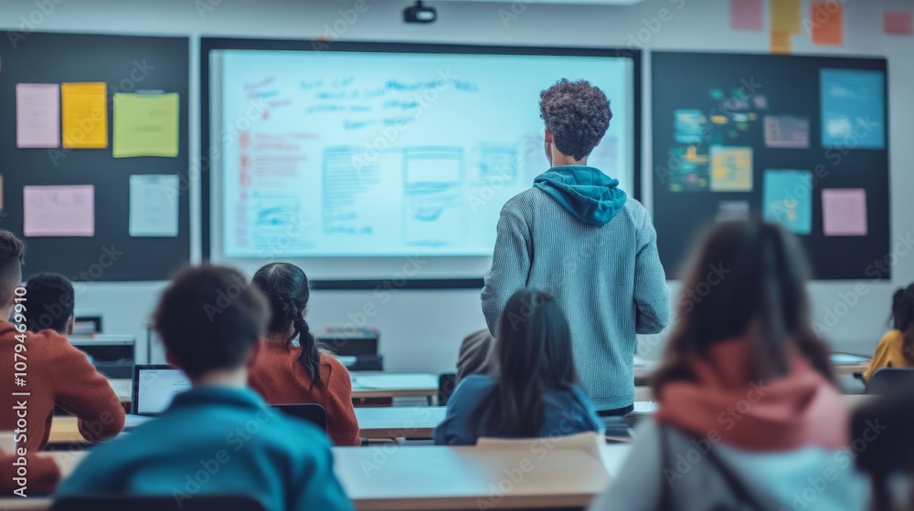 Modern Classroom Innovation, a vibrant space filled with digital whiteboards, interactive learning tools, fostering collaborative and engaging educational experiences for students. Modern Classroom Innovation, a vibrant space filled with digital whiteboards, interactive learning tools, fostering collaborative and engaging educational experiences for students.