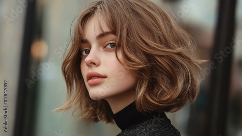 Modern wavy lob hairstyle with a side part, showcasing a contemporary twist on classic elegance, perfect for fashion-forward individuals seeking new inspiration photo