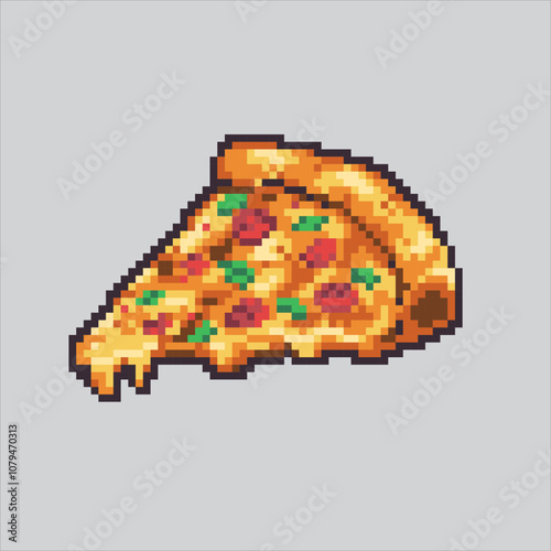 Pixel art illustration Pizza. Pixelated Junk Food Pizza. Pizza Pepperoni Fast Junk Food Icon pixelated for the pixel art game and icon for website and video game. old school retro.