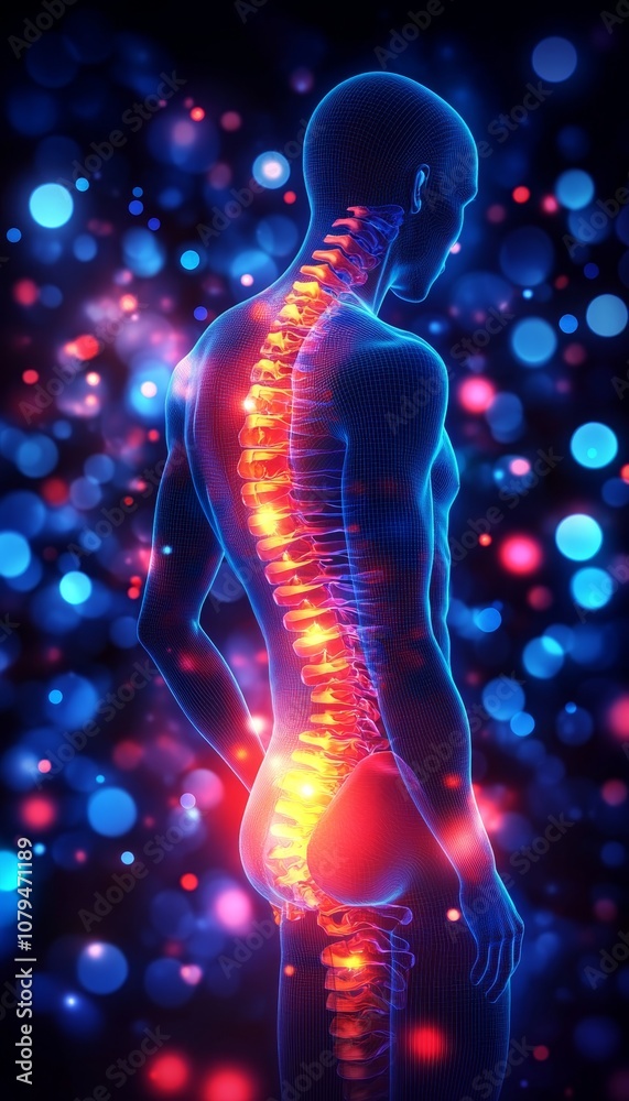 Premature Spinal Degeneration, 3D Render of a Young Adult Spine with Early Disc Damage Premature Spinal Degeneration, 3D Render of a Young Adult Spine with Early Disc Damage