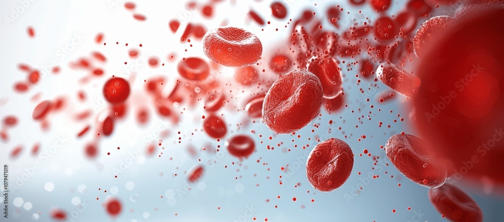 blood cells and leukocytes floating on white background, detailed macro of erythrocytes, medical concept blood cells and leukocytes floating on white background, detailed macro of erythrocytes, medical concept
