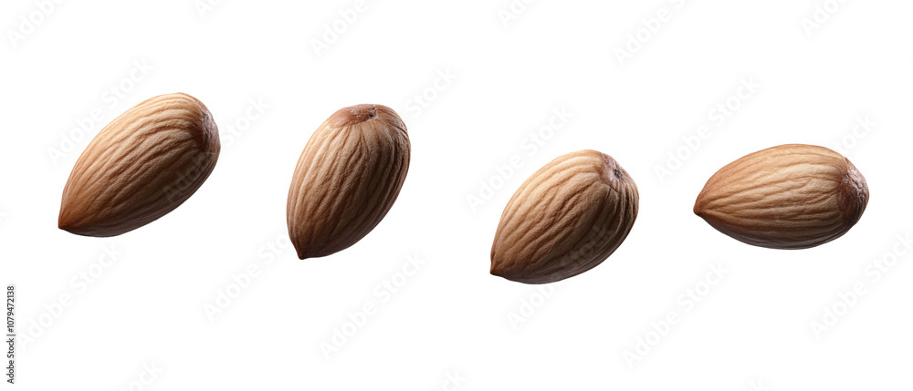 Four Almonds Isolated on Transparent Background  Perfect for Food Photography and Design