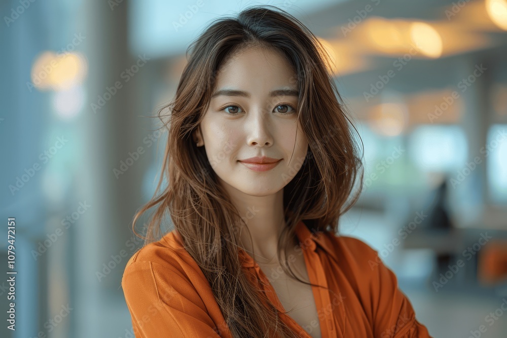 Confident Chinese Businesswoman in Modern Office Smiling with Arms Crossed Confident Chinese Businesswoman in Modern Office Smiling with Arms Crossed