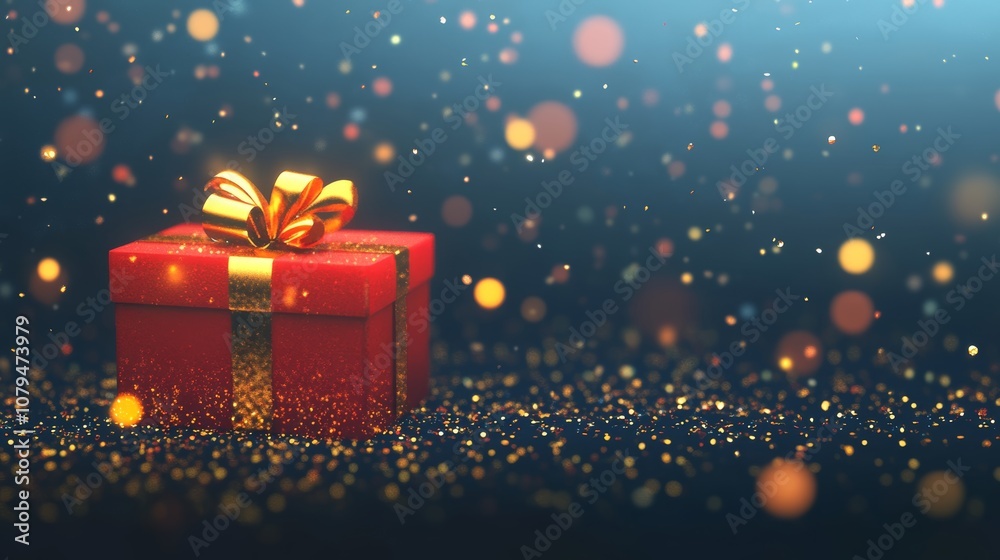 A red gift box adorned with a shimmering gold bow, perfect for festive celebrations and holiday gifting.