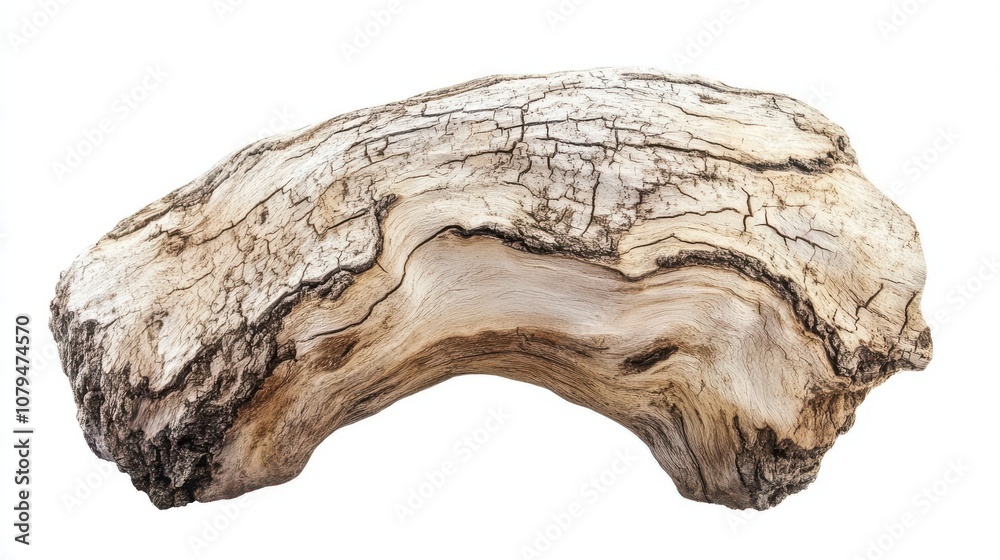 A unique piece of weathered wood with intricate textures on a white isolated background. A unique piece of weathered wood with intricate textures on a white isolated background.