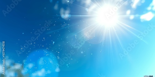 Sunny Blue Sky Background with Lens Flare and Abstract Design