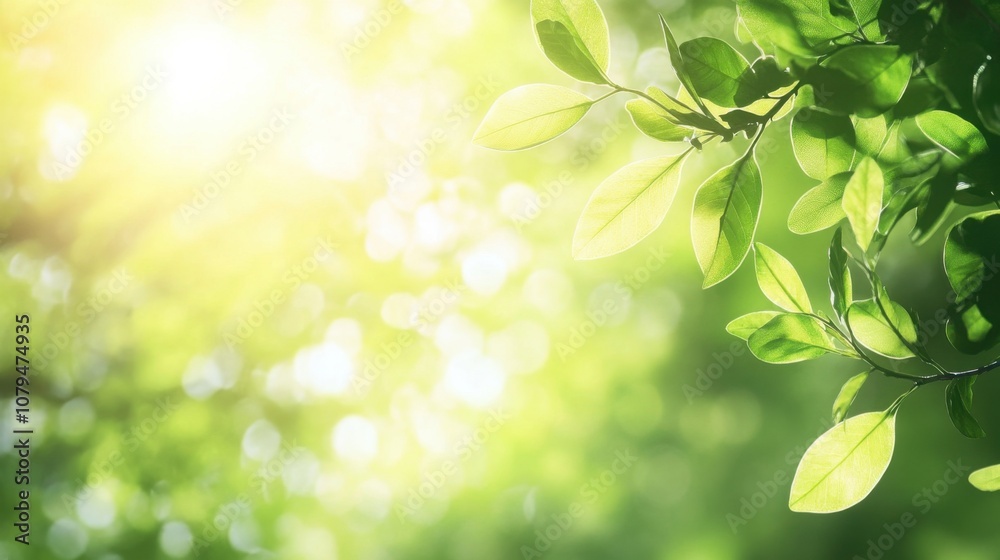 Lush green leaves illuminated by soft sunlight in nature Lush green leaves illuminated by soft sunlight in nature
