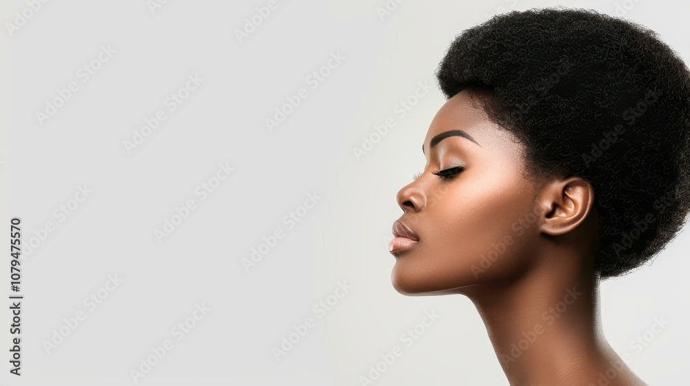 Stunning silhouette of a black woman with an afro hairstyle, showcasing natural beauty and skincare on a sleek grey backdrop. Stunning silhouette of a black woman with an afro hairstyle, showcasing natural beauty and skincare on a sleek grey backdrop.