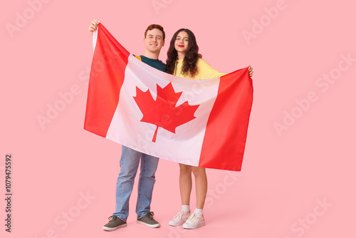Students with flag of Canad...