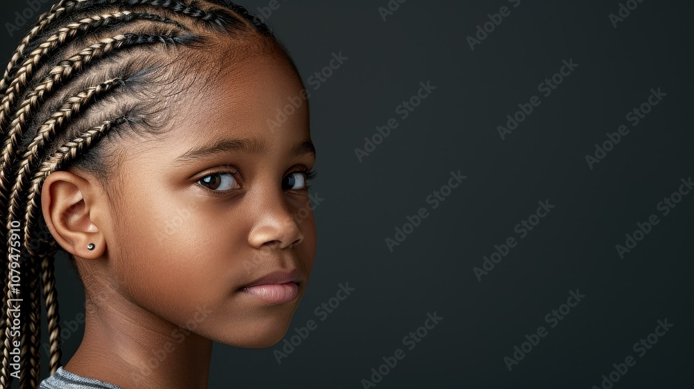 A young African American girl looks somber against a dark backdrop, symbolizing the fight against racism and the need for change. A young African American girl looks somber against a dark backdrop, symbolizing the fight against racism and the need for change.