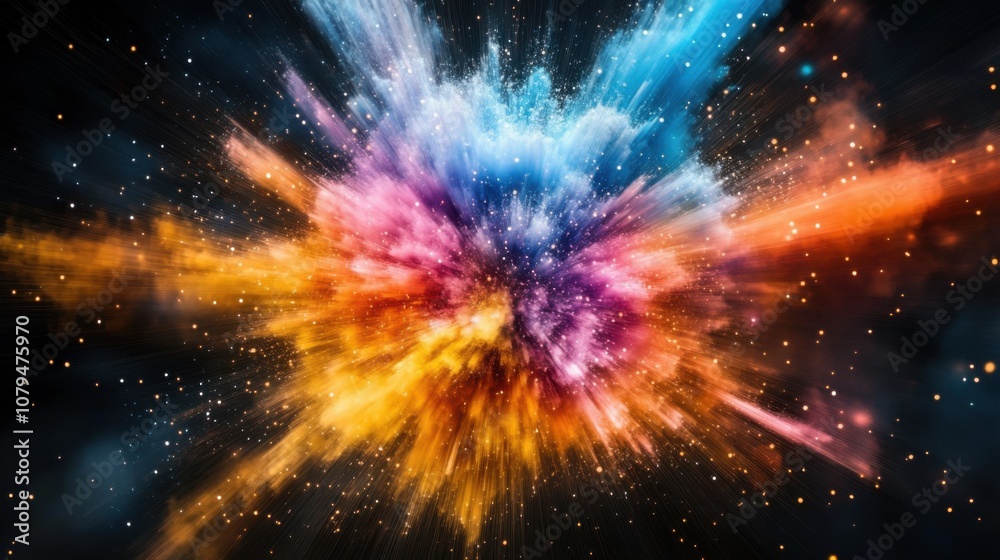 Naklejka premium Vivid explosion of colors resembling a cosmic nebula or starburst