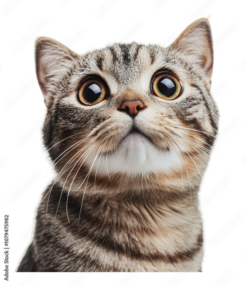 Fototapeta premium PNG Curious tabby cat looking upwards in bright light