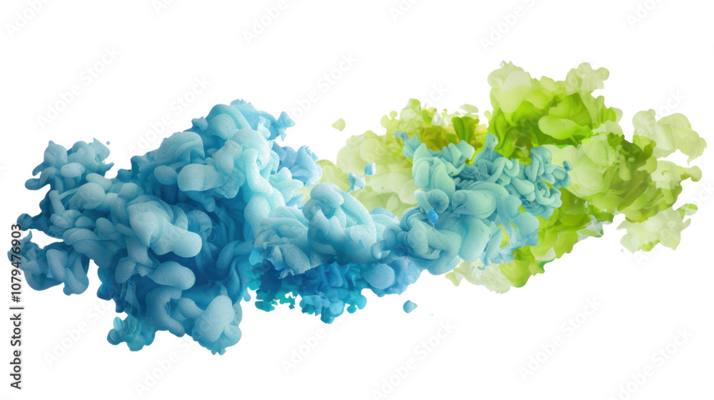 Blue and green color paint splashes smoke cloud on white transparent background
Blue and green color paint splashes smoke cloud on white transparent background