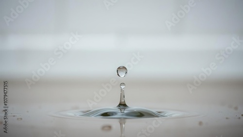 Close-up of raindrop suspended in mid-air as it prepares to land on a shiny floor, liquid, water drop, rainy season