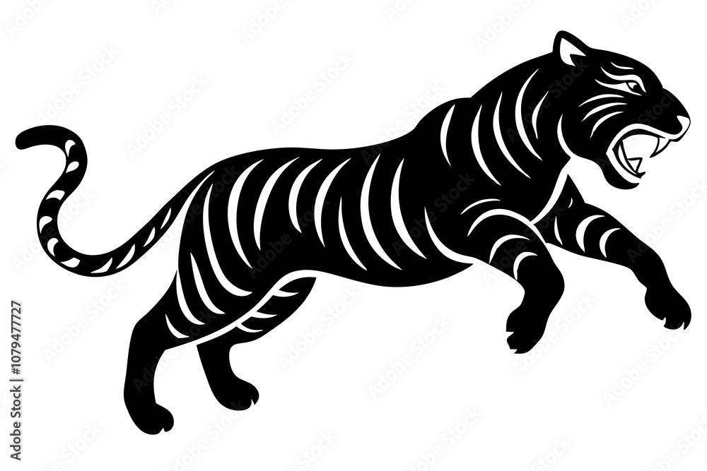 A jumping roaring tiger isolated on white background vector art illustration A jumping roaring tiger isolated on white background vector art illustration