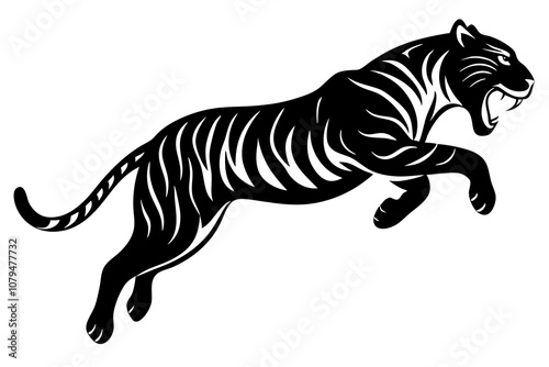 A jumping roaring tiger isolated on white background vector art illustration photo