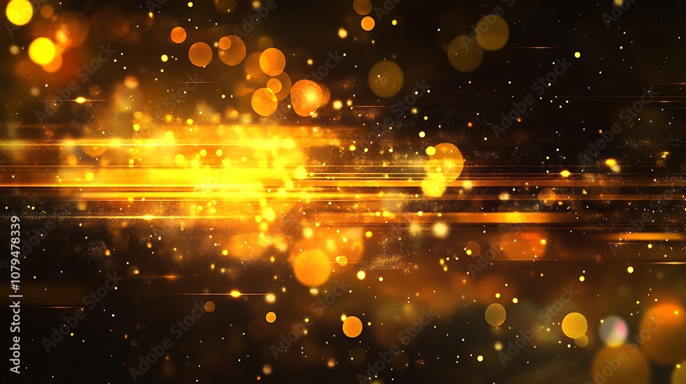 Obraz premium A vibrant abstract background featuring glowing golden particles and light streaks.