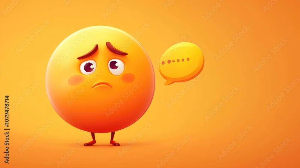 2D cartoon illustration of a sad character emoji expressing a desire to leave accompanied by a vibrant speech bubble 2D cartoon illustration of a sad character emoji expressing a desire to leave accompanied by a vibrant speech bubble